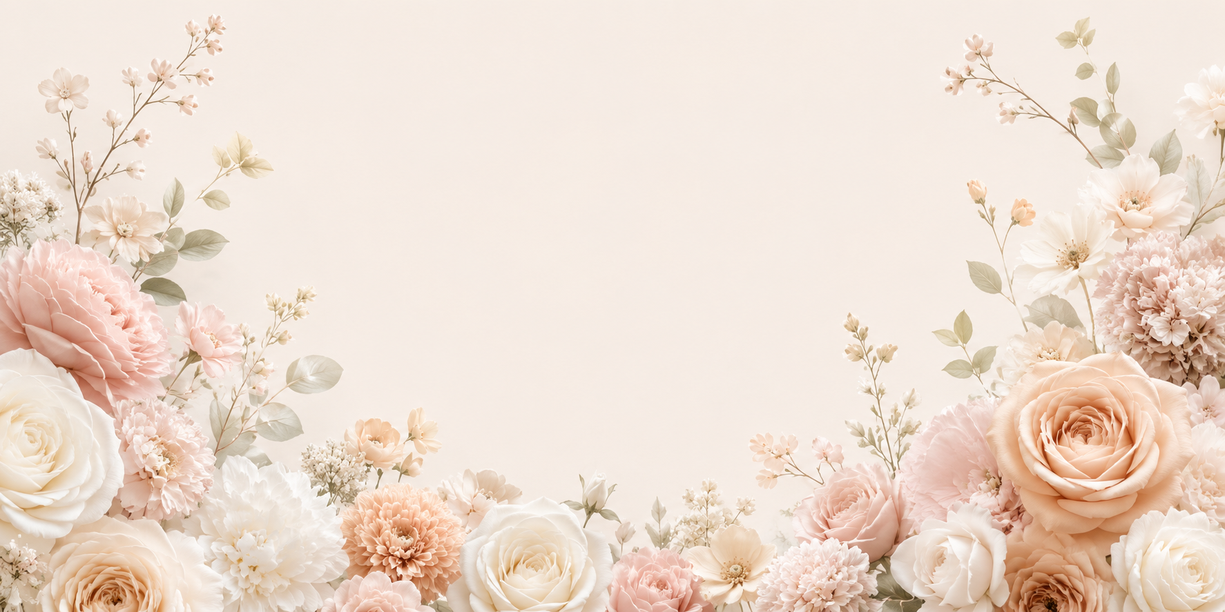 Soft blush, cream, and ivory flowers framing a warm neutral background